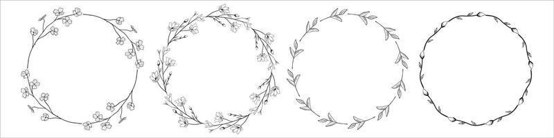 Set of black circular foliate laurels branches.Laurel wreath.Silhouette laurel wreath. vector