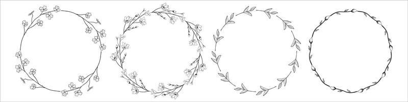 Set of black circular foliate laurels branches.Laurel wreath.Silhouette laurel wreath.