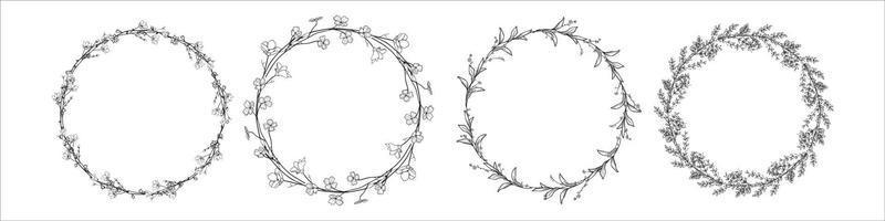 Collection of different black and white silhouette circular laurel foliate, wheat and olive wreaths depicting an award vector