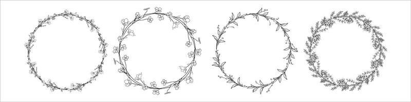 Collection of different black and white silhouette circular laurel foliate, wheat and olive wreaths depicting an award