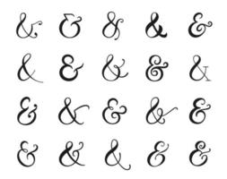 Set of elegant ampersand symbols. And sign collection. Custom hand drawn ampersand icon for invitations and letters. vector