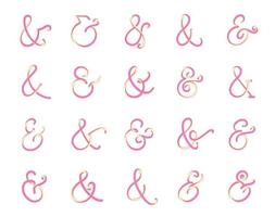 Set of elegant ampersand symbols. And sign collection. Custom 3d ampersand icon for invitations and letters. vector