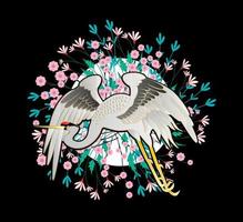 crane illustration design for sukajan is mean japan traditional cloth or t-shirt with digital hand drawn Embroidery Men T-shirts Summer Casual Short Sleeve Hip Hop T Shirt Streetwear vector