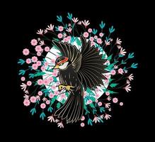 bird illustration design for sukajan is mean japan traditional cloth or t-shirt with digital hand drawn Embroidery Men T-shirts Summer Casual Short Sleeve Hip Hop T Shirt Streetwear vector