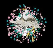 crane illustration design for sukajan is mean japan traditional cloth or t-shirt with digital hand drawn Embroidery Men T-shirts Summer Casual Short Sleeve Hip Hop T Shirt Streetwear vector