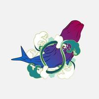 diseño de ilustración de animales marinos para sukajan is mean japan tradicional tela o camiseta con bordado digital dibujado a mano hombres camisetas verano casual manga corta hip hop camiseta streetwear