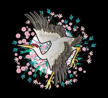 crane illustration design for sukajan is mean japan traditional cloth or t-shirt with digital hand drawn Embroidery Men T-shirts Summer Casual Short Sleeve Hip Hop T Shirt Streetwear vector