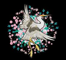 crane illustration design for sukajan is mean japan traditional cloth or t-shirt with digital hand drawn Embroidery Men T-shirts Summer Casual Short Sleeve Hip Hop T Shirt Streetwear vector