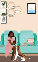 Home office concept, woman working from home, student or freelancer. Flat style. Vector illustration