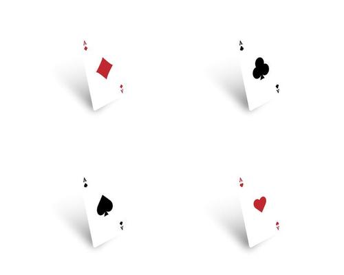 Four aces of different suits isolated on white background.