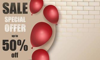 Special offer sale on the brick wall background. vector