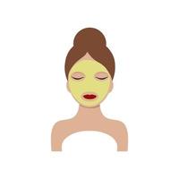 A beautiful girl with closed eyes and a green mask on her face. The concept of caring for yourself, face and skin care. vector