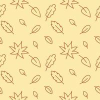 Seamless yellow autumn pattern with oak, birch, maple and wood leaves. Endless background for web pages, textiles, clothing, Wallpaper. Holiday in the style of doodles. Vector outline drawing
