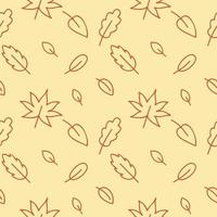 Seamless yellow autumn pattern with oak, birch, maple and wood leaves. Endless background for web pages, textiles, clothing, Wallpaper. Holiday in the style of doodles. Vector outline drawing