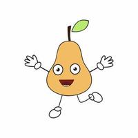 Cheerful pear with a smile, hands and big eyes runs. Fruits with different emotions. Happy pear. vector