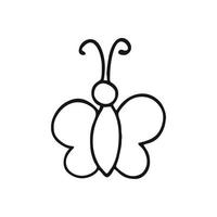 Doodle de mariposa sobre un fondo blanco. contorno de una mariposa en blanco y negro, ilustración vectorial. elemento de diseño para una postal, una pegatina o un logotipo. vector
