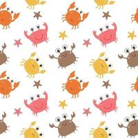 Children's endless seamless pattern. Funny and sad crabs and starfish. Background texture for sewing clothes, textiles, Wallpaper in the children's room. vector