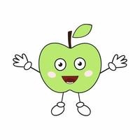 una alegre manzana verde con grandes ojos y manos. emoji de fruta divertida.