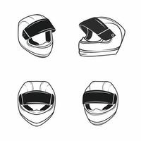 Set of vector Moto helmet icons from different angles isolated on a white background. The concept of riding a motorcycle, high speed, safety and protection. Set of elements for a website or app.