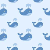 Children's seamless endless pattern with sea and whales. Vector flat cartoon illustration. Background for Wallpaper, children's room, clothing and textiles.Print for fabric and packaging paper.