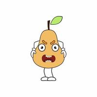 Angry pear on a white background. Fruit emoticons with different emotions. Pear with hands, eyes and face. A child's drawing for the label. vector