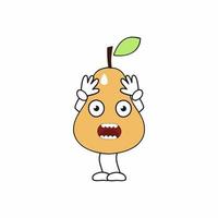 Funny pear of experiencing fear. Funny fruit emoticons. vector