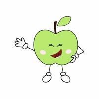 manzana divertida con los ojos cerrados. emoticonos divertidos para la aplicación de teléfono. ilustración plana vectorial para la etiqueta engomada de los niños. vector