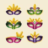 Gradient Mardi Gras Mask Icon Set vector