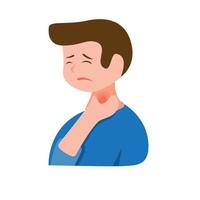 sick man suffering from sore throat, holding on neck. Cartoon flat isolated illustration on a white background. Illness and disease symptoms concept vector