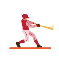 jugador de béisbol que golpea la bola para el vector plano de la ilustración de la historieta del home run aislado en el fondo blanco