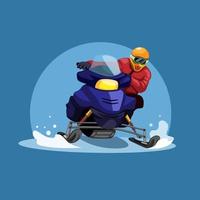 hombre montando motos de nieve. carrera en concepto de temporada de invierno en vector de ilustración de dibujos animados