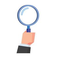hand holding magnifying glass in low poly flat illustration vector