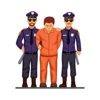 Police handcuff criminal man from front view concept in cartoon illustration vector on white background