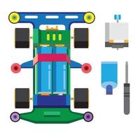 Clásico concepto de coche de juguetes mini 4wd en conjunto de iconos de vector de ilustración plana