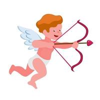 Ángulo de Cupido con arco y flecha amor, vector de ilustración plana de dibujos animados de temporada de San Valentín aislado en fondo blanco