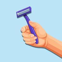 mano que sostiene la hoja de afeitar. concepto de símbolo de afeitadora en vector de ilustración de dibujos animados