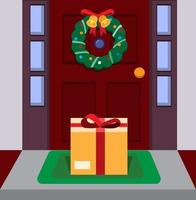 Package - Gift in Doorstep Flat Vector