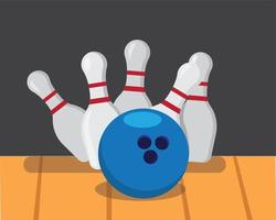 bowling club, ball strikes on pins cartoon illustration editable vector