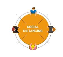 Social distancing on round table. people safety area in new normal activity concept in cartoon illustration vector on white background
