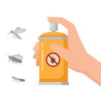 mano que sostiene la botella de protección contra los mosquitos y otros insectos en el vector de ilustración plana