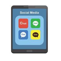 Social media icon group in folder tablet, variation of chatting and messenger in mobile application