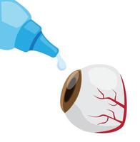 eye drop treatment for irritation, conjunctivitis, redness and inflamation, icon in cartoon illustration vector