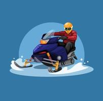 Carreras de motos de nieve en concepto de temporada de invierno en vector de ilustración de dibujos animados