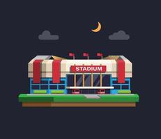 Edificio del estadio deportivo de arena en concepto de noche en vector de ilustración de dibujos animados plana