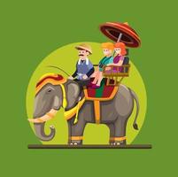 Thailand elepant attraction with passenger tourist concept in cartoon illustration vector