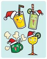 Funny christmas beverage characters set in cartoon style Funny christmas beverage characters set in cartoon style vector