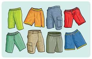 Fashionable mans short collection in cartoon style