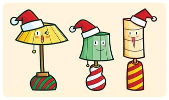 Funny christmas table lamp characters in cartoon style vector