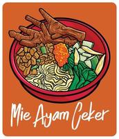 Mie Ayam Ceker a traditional food from Indonesia in cartoon style vector