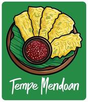 snack tradicional tempe mendoan de indonesia en estilo de dibujos animados vector